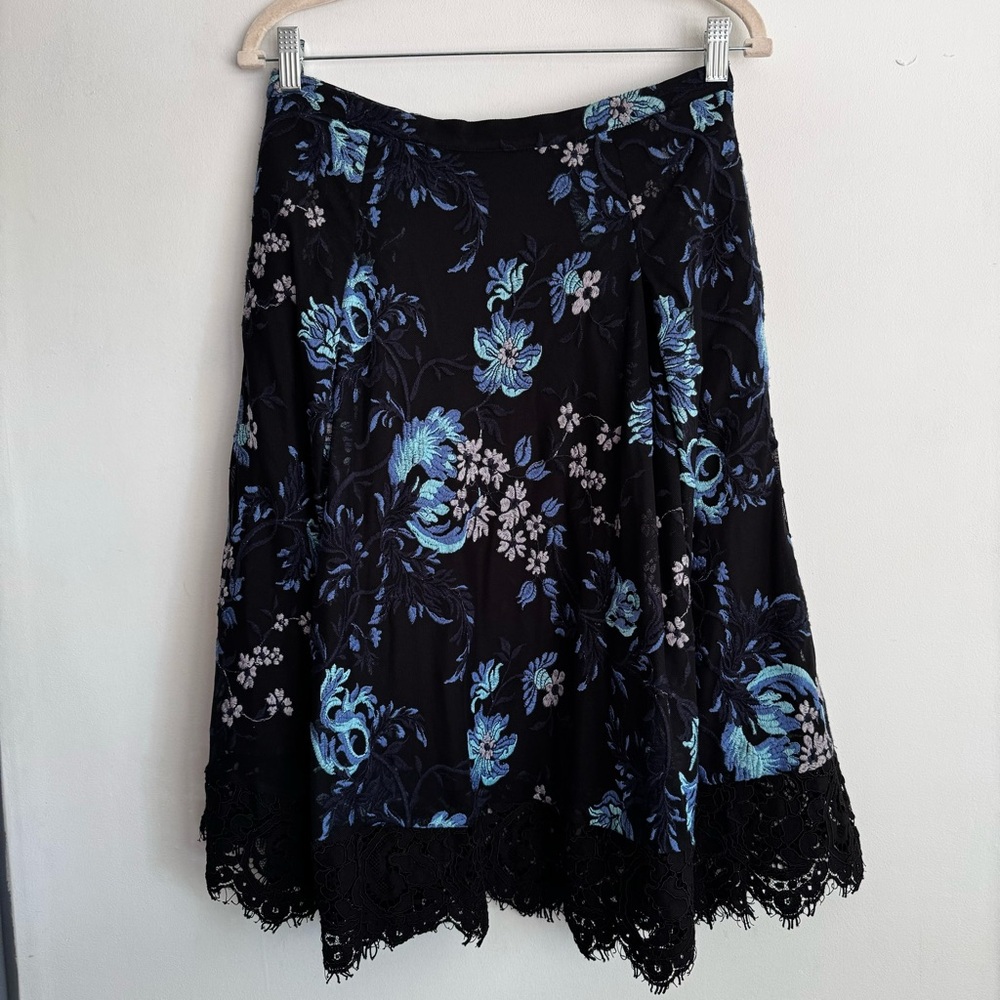 SB Sachin‎ & Babi Blue Floral And Lace Embroidered Boho Whimsy Skirt Size 6